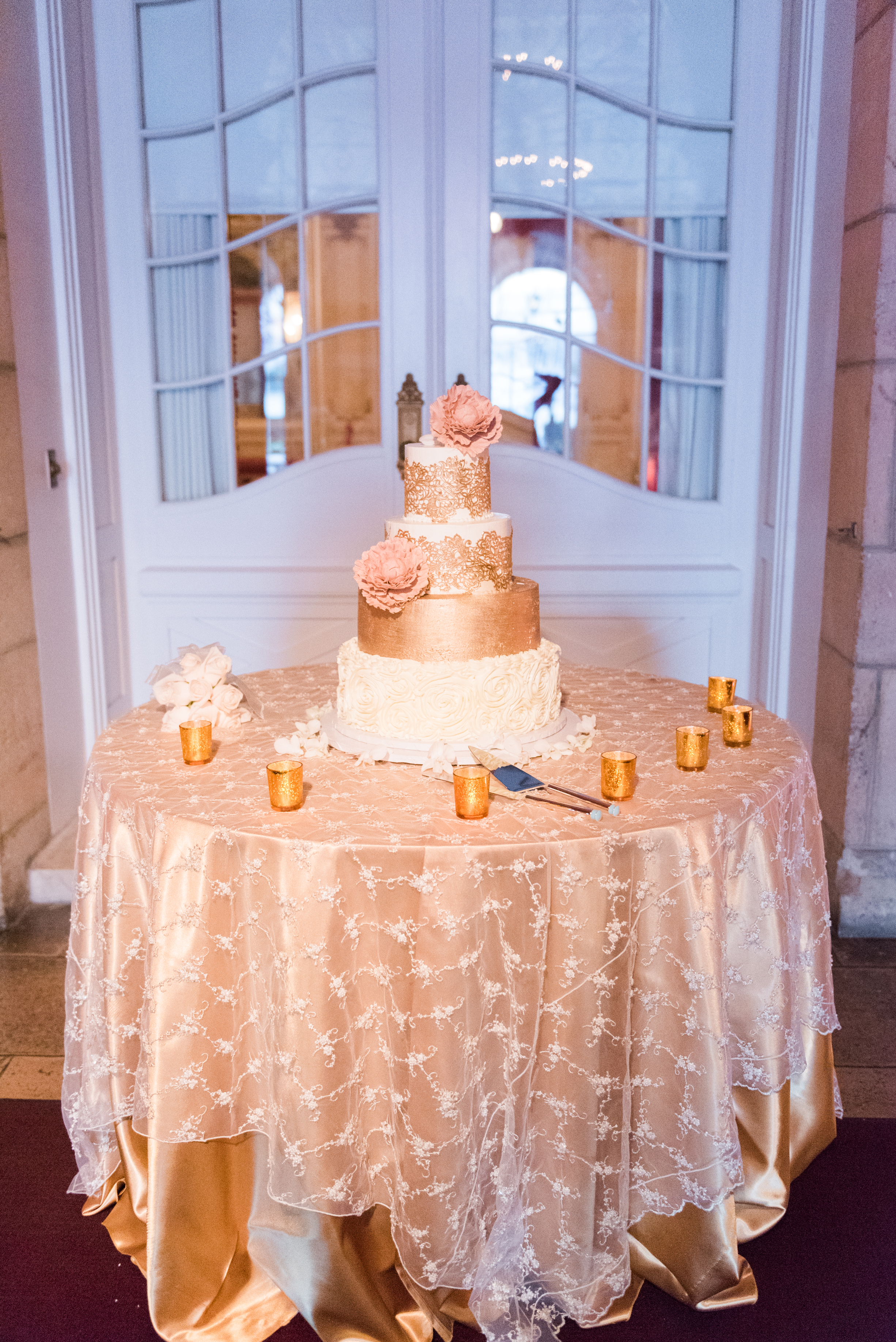 Gold and White Wedding Cake - Flagler Museum Palm Beach Wedding Ceremony - The Overwhelmed Bride Wedding Blog