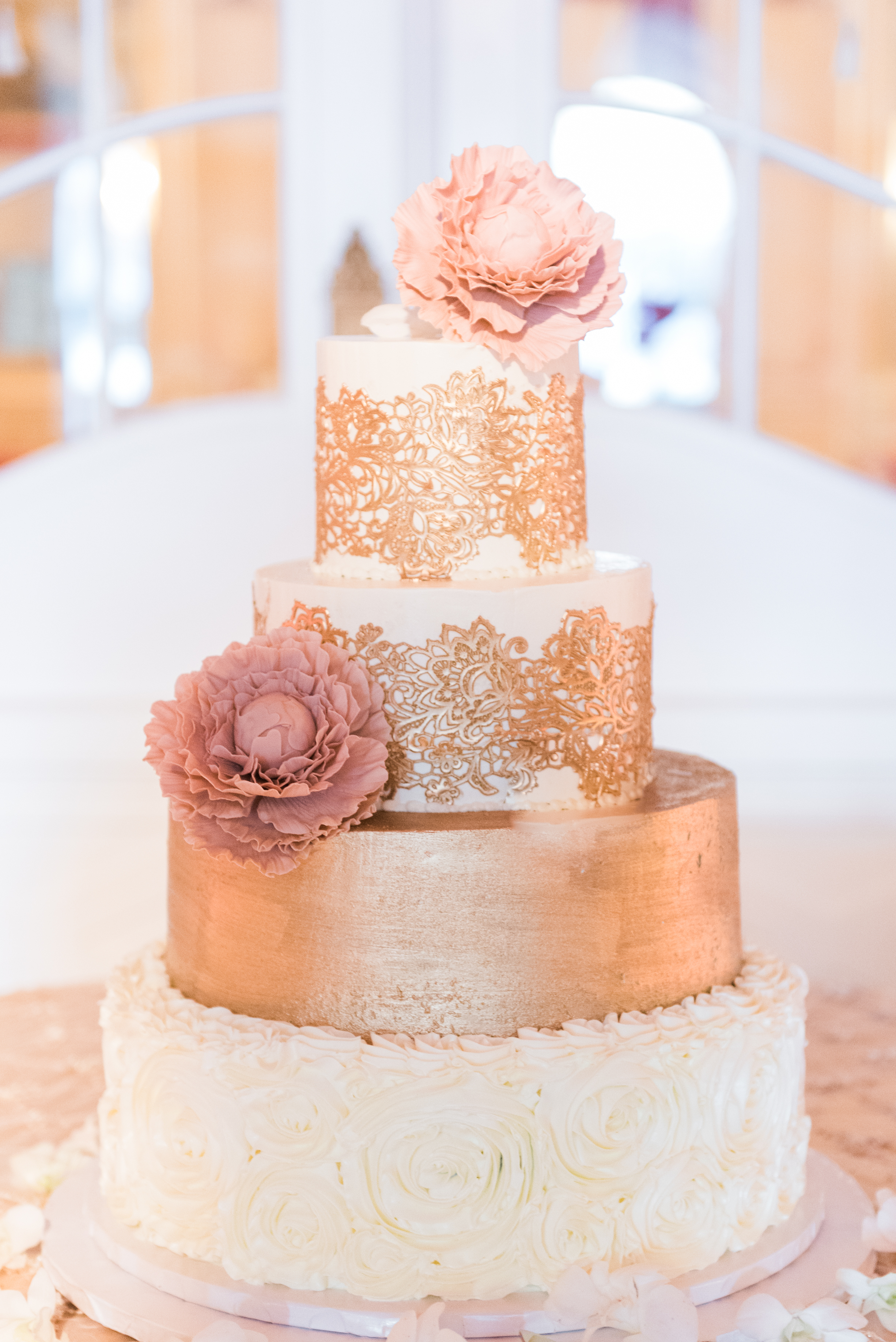 Gold and White Wedding Cake - Flagler Museum Palm Beach Wedding Ceremony - The Overwhelmed Bride Wedding Blog