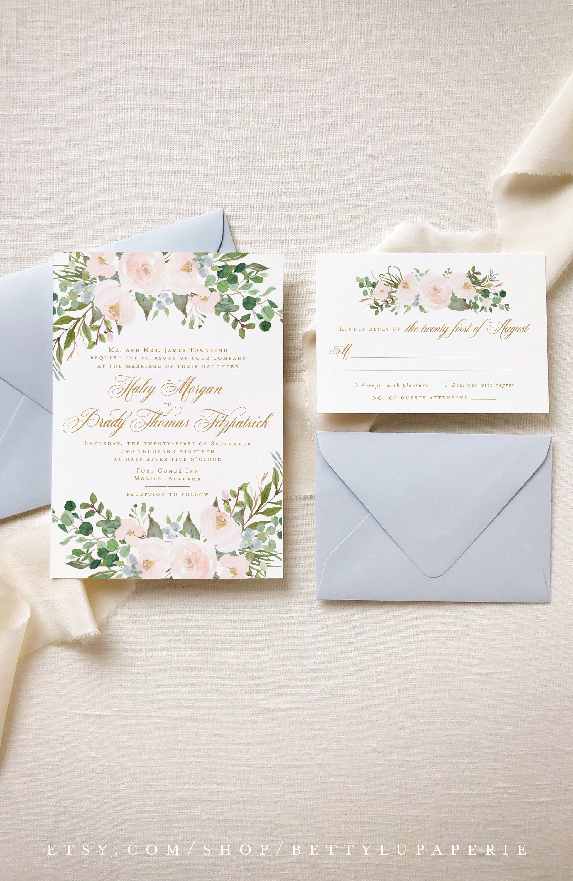 Spring Watercolor Wedding Invitations - The Overwhelmed Bride Wedding Blog