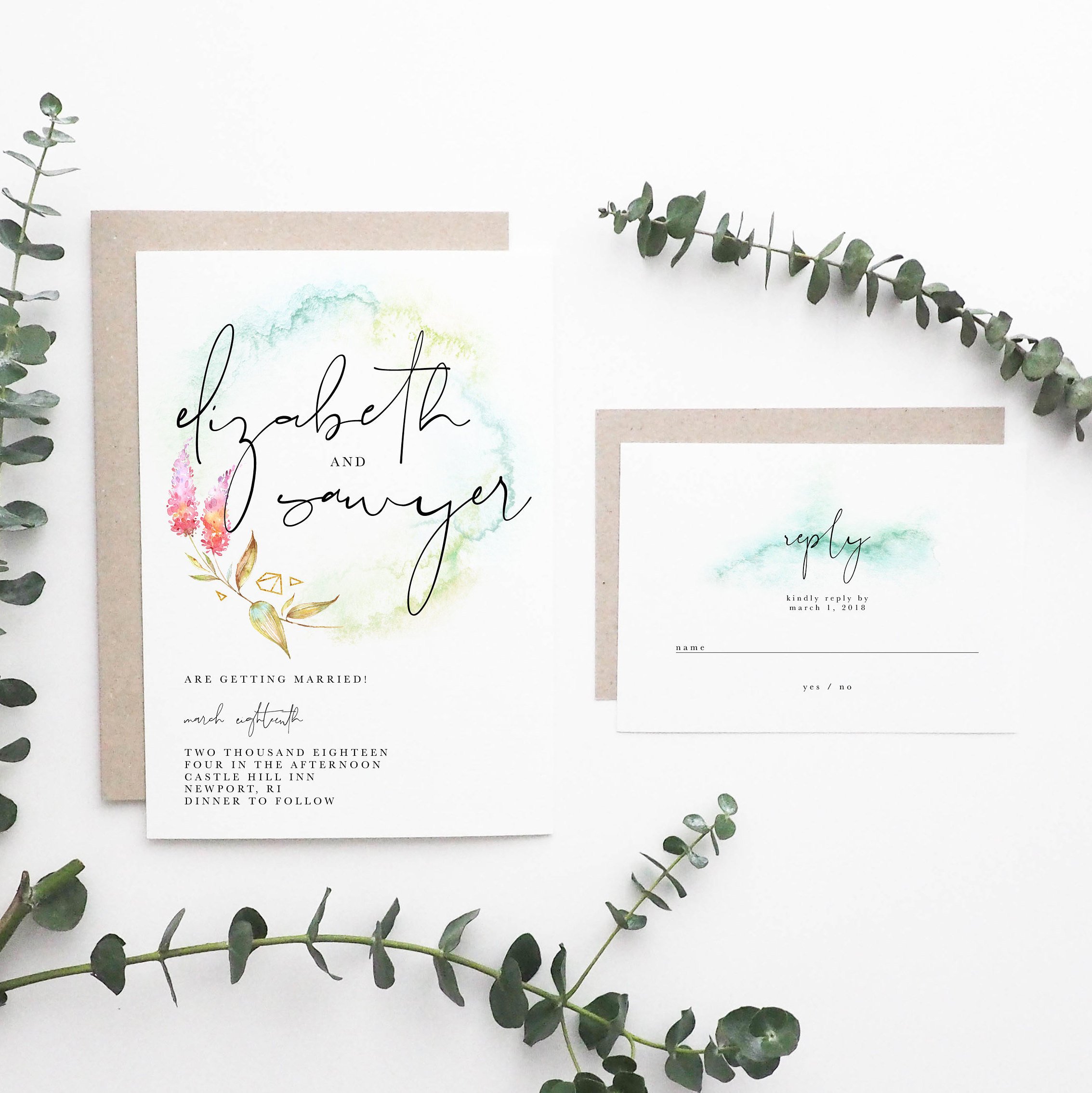Spring Watercolor Wedding Invitations - The Overwhelmed Bride Wedding Blog