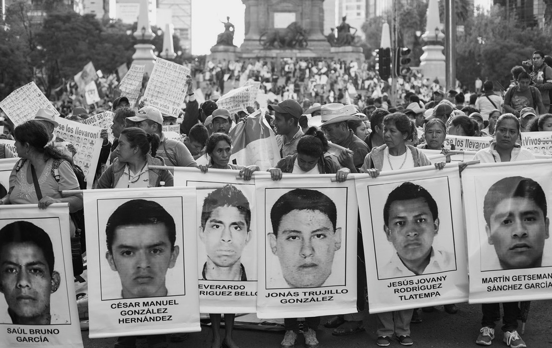 Parents of missing Ayotzinapa students lead a march through Mexico City last October. Brett Gundlock / Boreal Collective