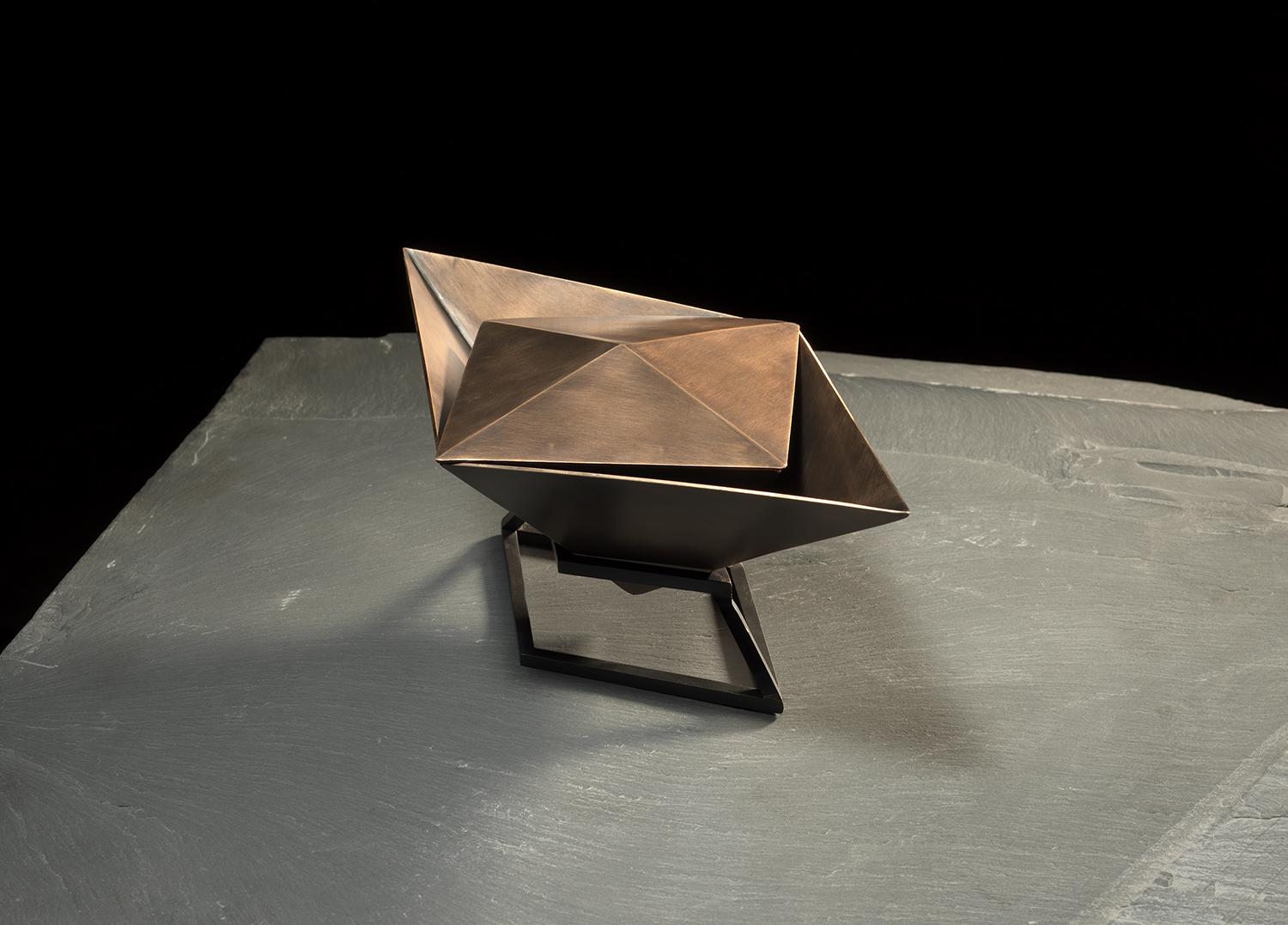 Funerary Vessel II Silicon bronze (vessel), blackened mild steel (stand) | 8 1/2" x 4 1/2" x 7 1/2" | Inquire for price Photo by Christopher Eltrich