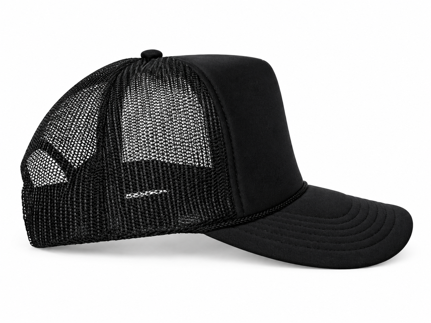 Black Mesh Trucker Cap Side Profile.png