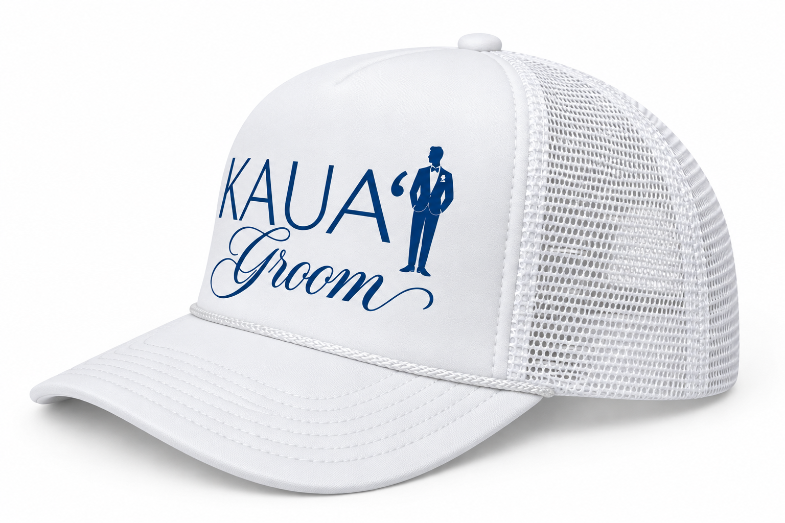 White Kaua‘i Groom Trucker Hat.png