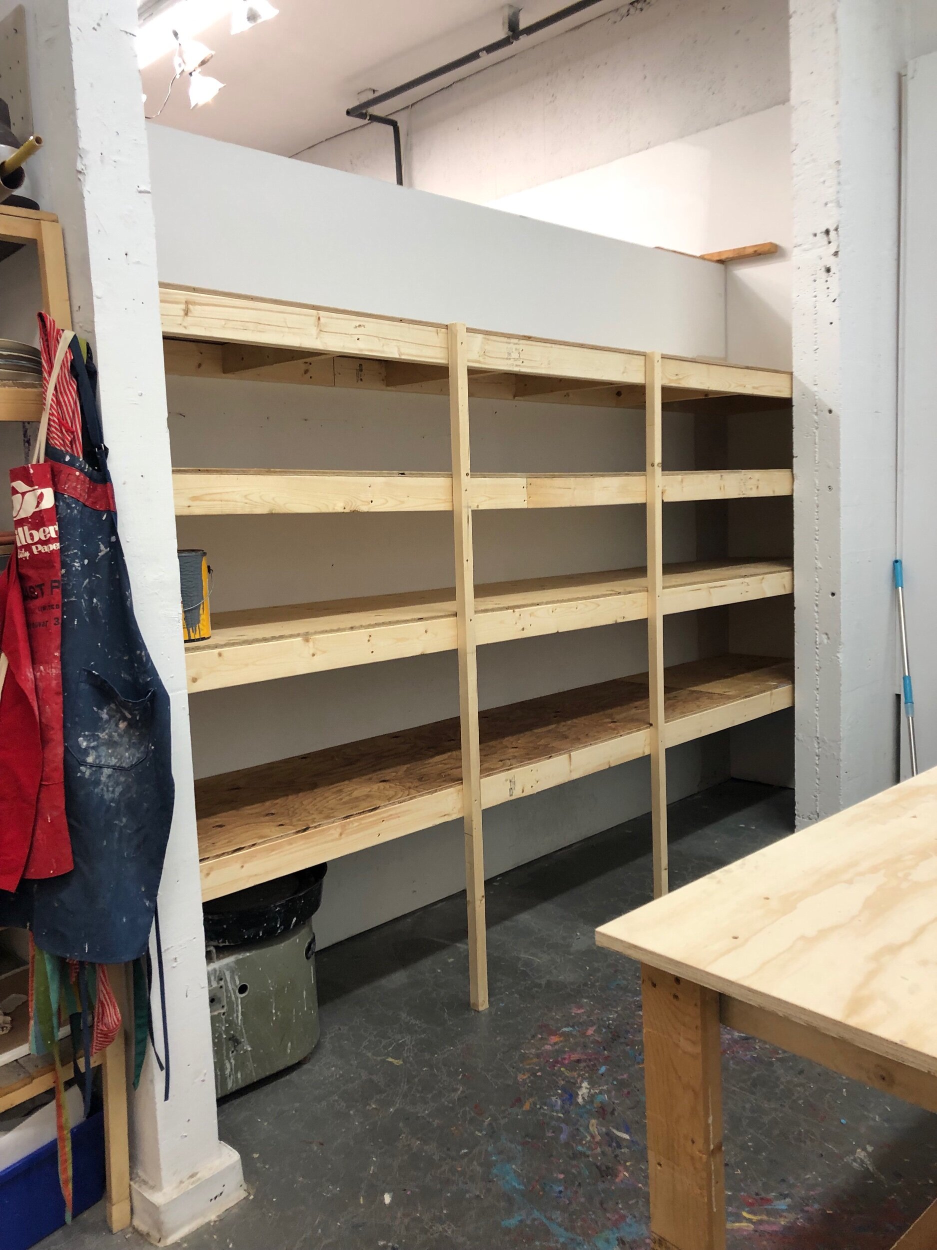 New shelving in the expanded studio space!