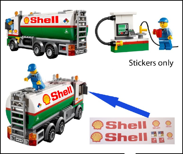 Custom Precut Aufkleber/Sticker passend für LEGO 7816 Shell Tanker Wagon 1980 
