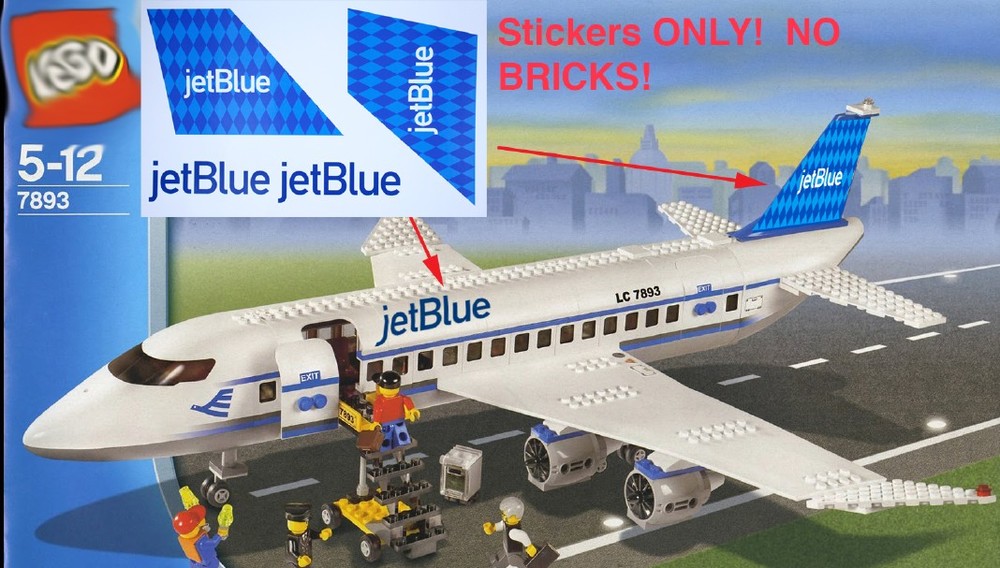 suge Martyr Asser JetBlue Harlequin Livery for LEGO™ 7893 Plane or 60104 Plane — Home