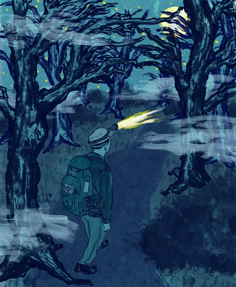 Most of the time I am hired to create a clever conceptual/narrative image but every now and then I am asked to just draw a simple scene. This is an illustration for the Improper Bostonian about the authors experience doing a late night hike.
You can read about this here…
Art Director: Mallory Scyphers (Thanks!)