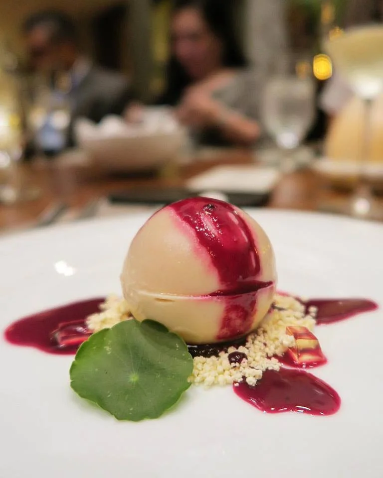 This ball of foie gras, whom I've lovingly dubbed "Iron Man", is brilliant. You break it with your spoon, and inside is a gelée of beets. 