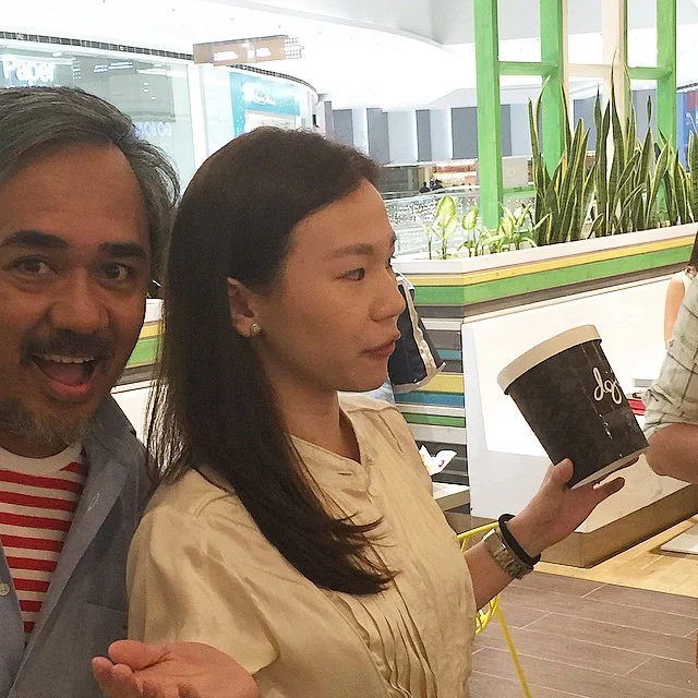 She: "this is our ice cream.. Made with Hokkaido milk.. and it's called #DojoDairy ." He: "I like it."