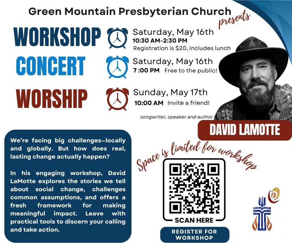 David LaMotte is coming to Green Mountain PC!