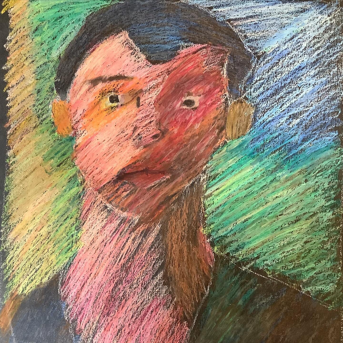 Portrait with oil pastels on black paper by Eric, 14yrs.
.
.
.
#portrait #oilpastel #ruthtuckartschool #colour