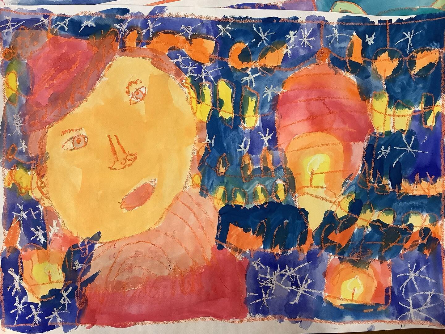 A winter solstice portrait by Ruby, 6 yrs.
.
.
.
.
.
#wintersoltice #lanterns #winter #dark #cold #watercolour #oilpastel #portrait