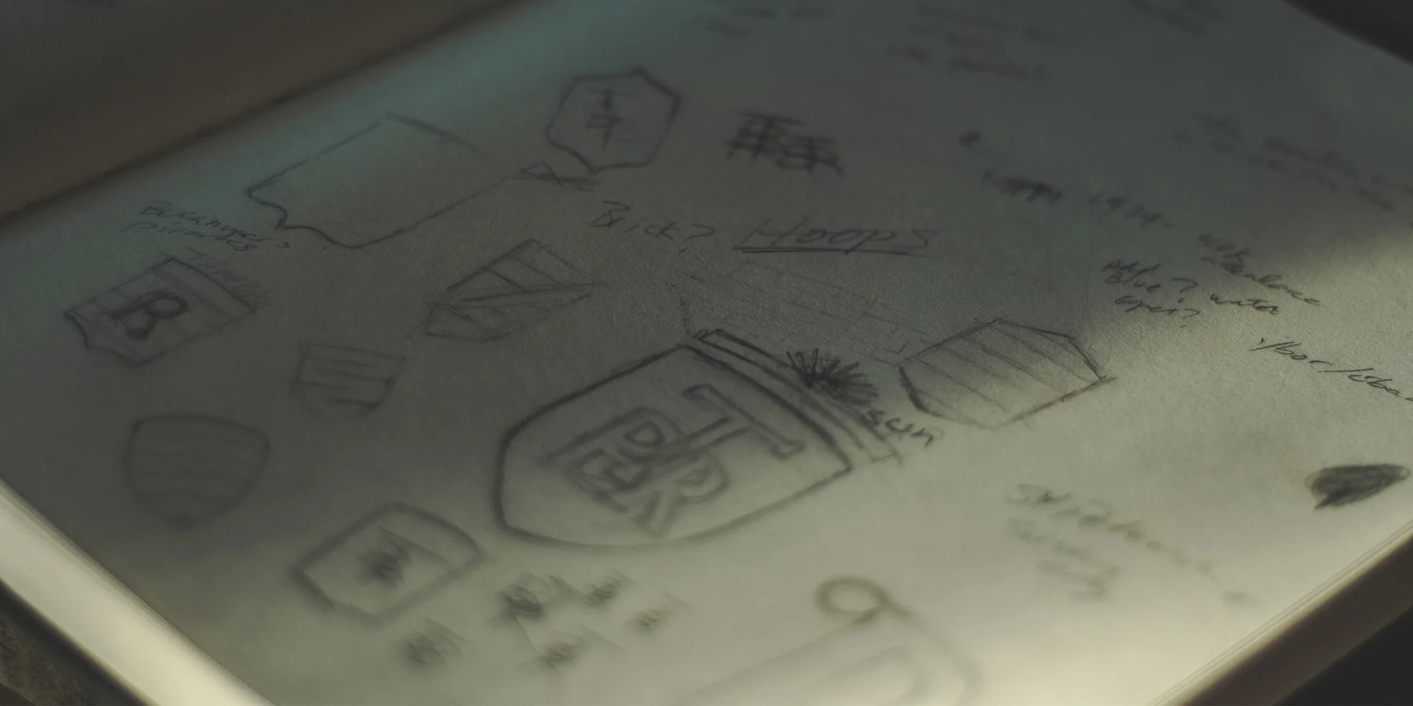 Page out of my sketch-book of my notes and sketches on the new logo