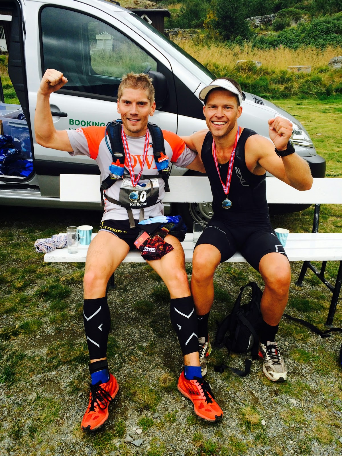 Marius (right) celebrating with number 2 Kai Robert Vandsvik