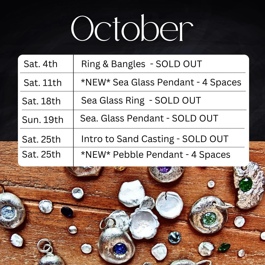A little look ahead to October and we&rsquo;ve added some new dates to the schedule ✨ 

Join us for a morning of transforming Sea Glass into beautiful silver pendants or get melty with us in our NEW Pebble Pendant class 🔥

#creativeescapestudio #lea