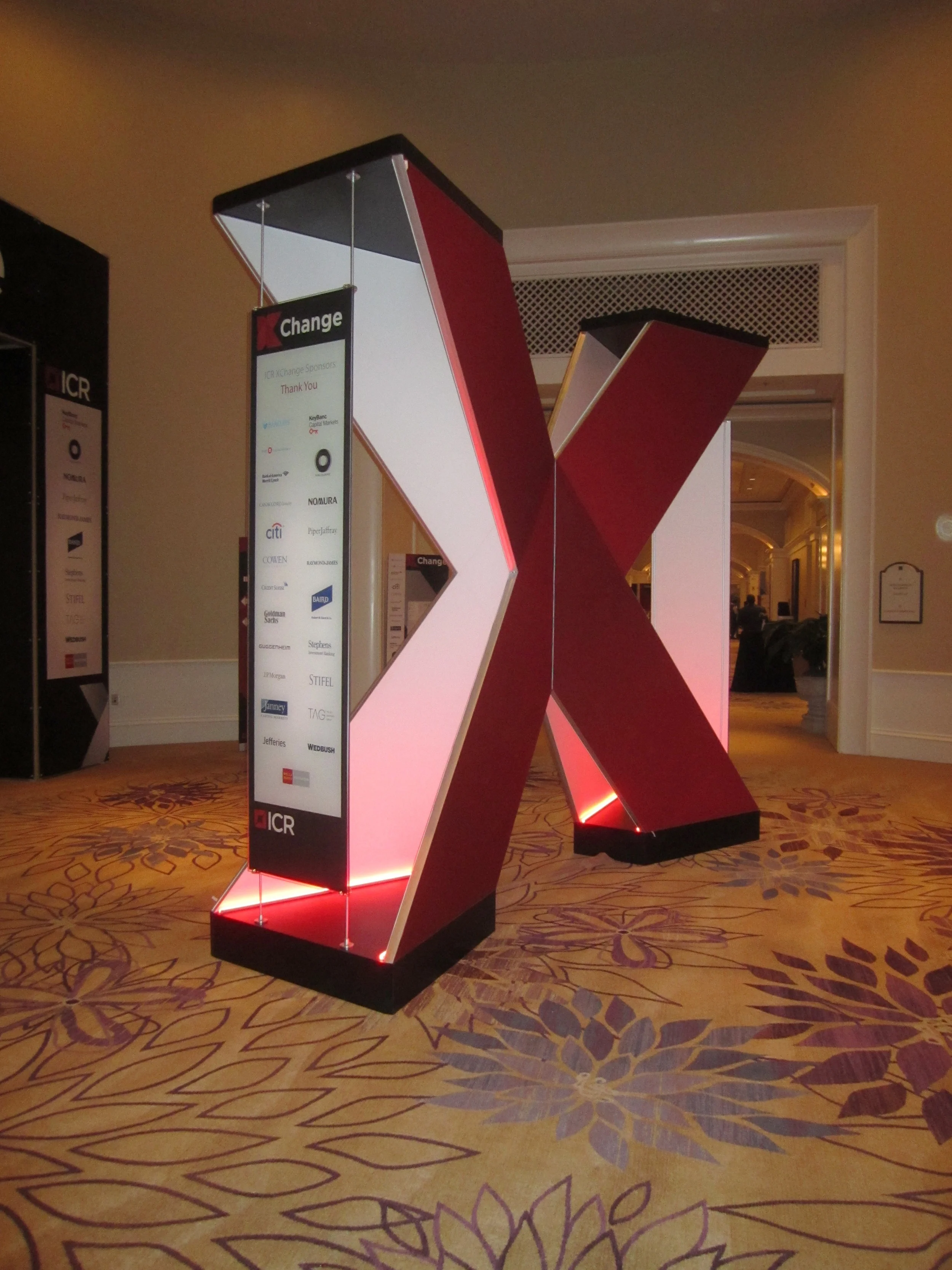   ICR holds their XChange event annually as a marketplace for Fortune 500 companies and venture capitalists, This year I was involved in the design and&nbsp;implementation&nbsp;of the&nbsp;event, including standing signage, the stage design which was