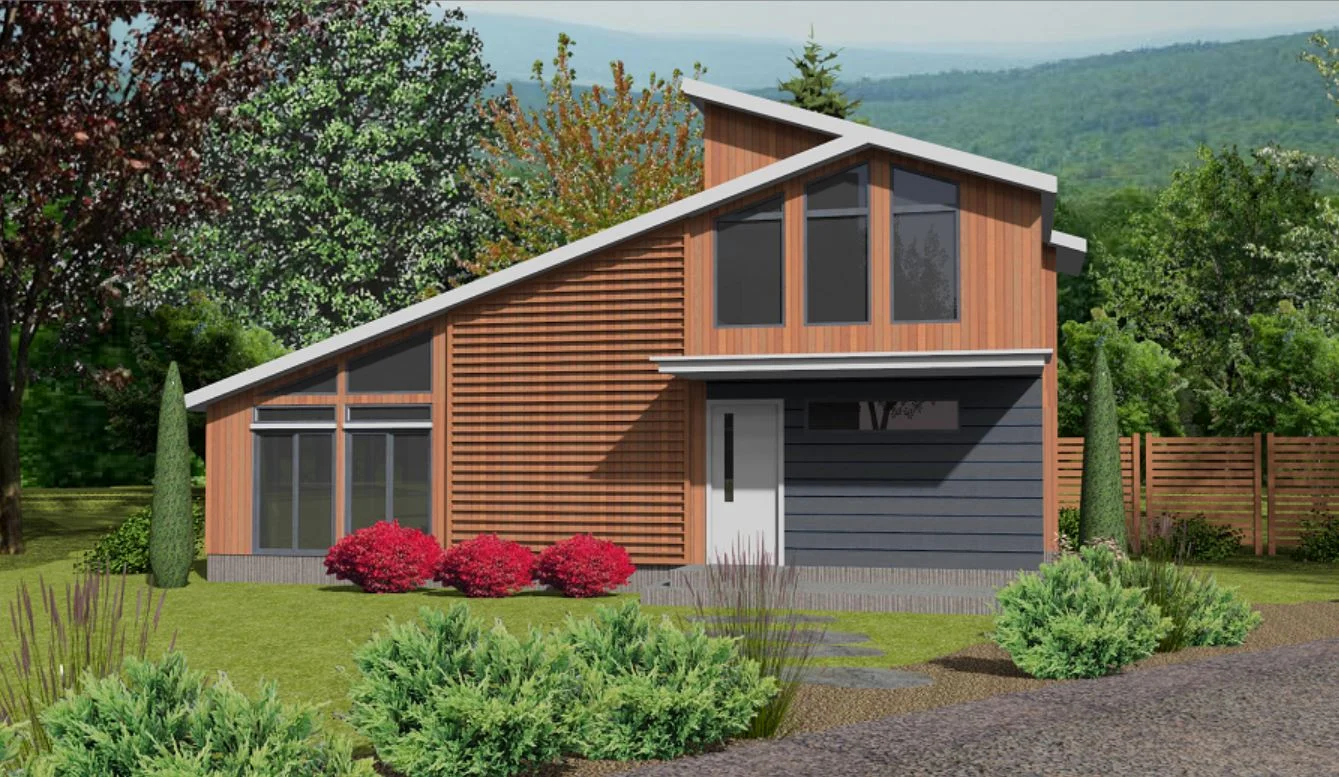  a contemporary design for a 3 bedroom / 2 &amp; 1/2 bath 2000 sq. ft. home, with a center open atrium visible from all living spaces. 