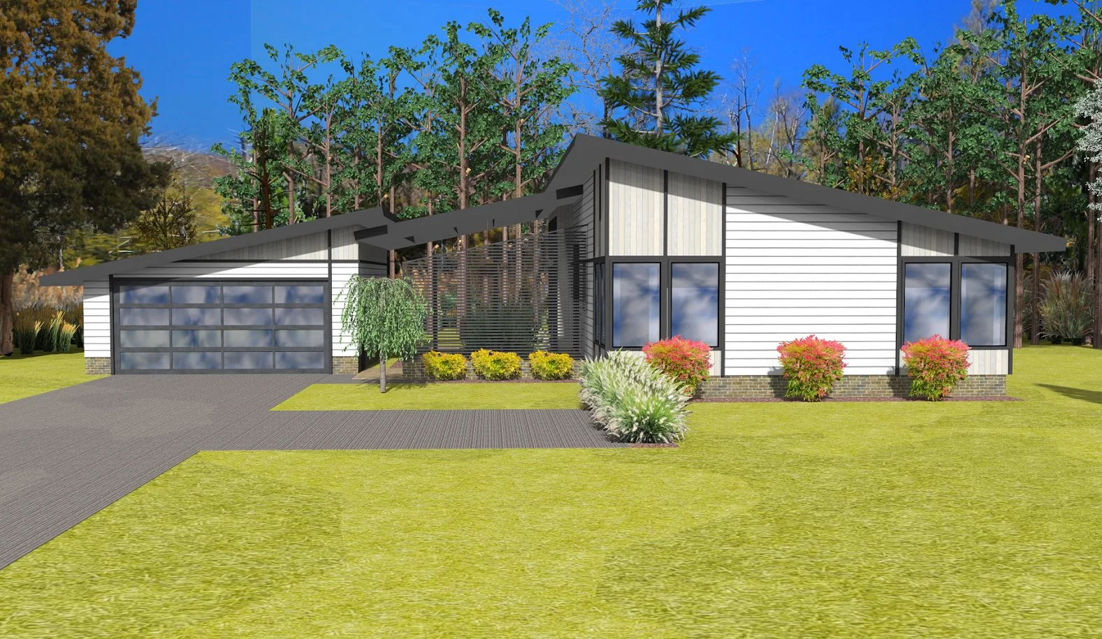  this three bedroom / two bath home takes inspiration from some of the mid-century designs, and yet brings them into the 21st century. An open floor plan with vaulted ceilings in all living areas makes for a home that feels more spacious than it’s 17