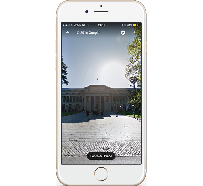 Google StreetView on mobile phone showing Velazquez Entrance, Museo del Prado (Madrid - Spain)