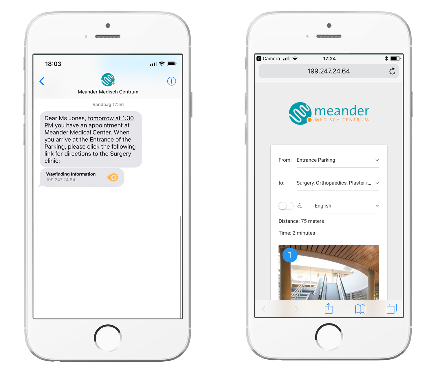 Personalised wayfinding information by SMS from the Health Information System