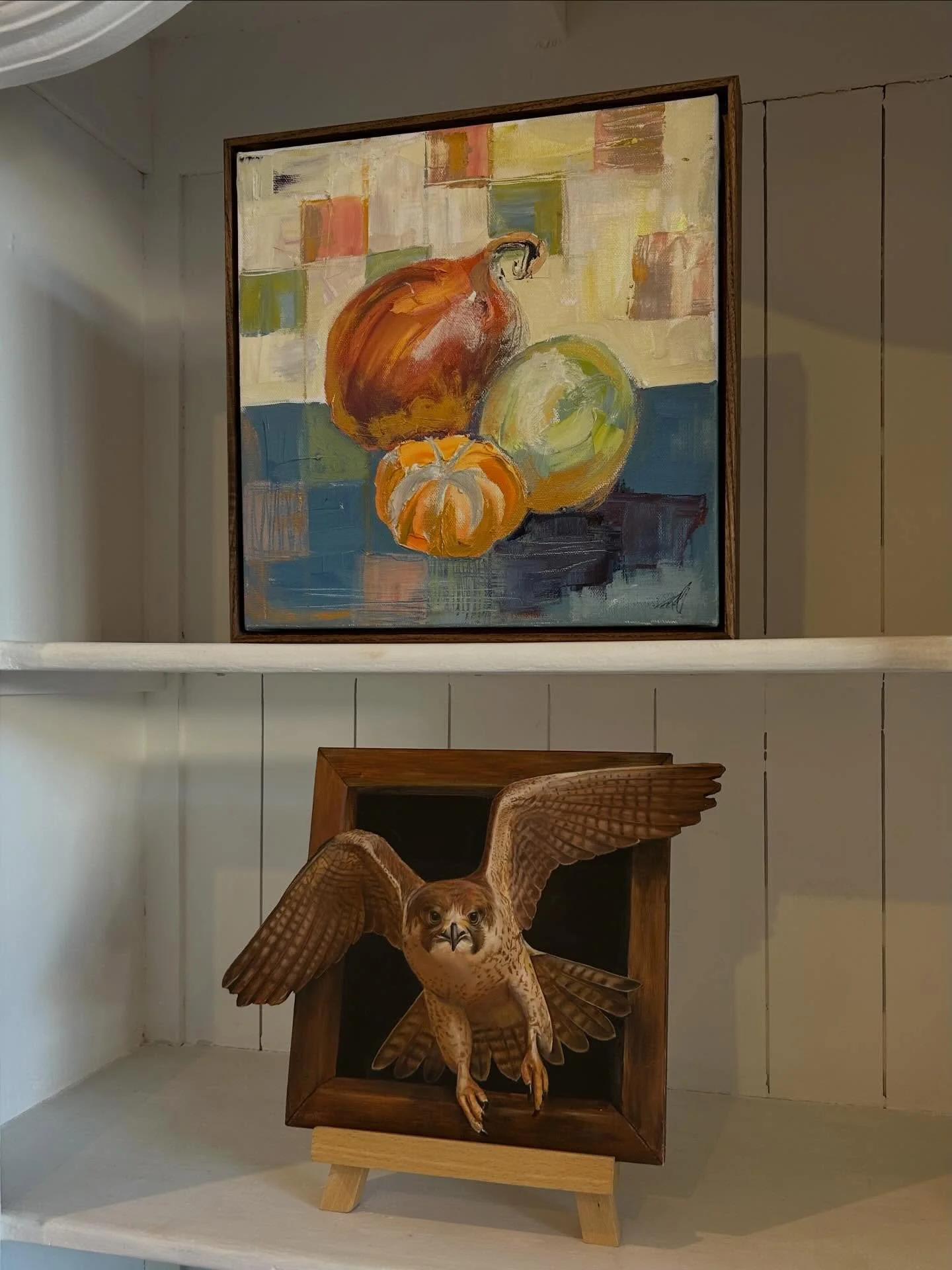 Available now at @adlibgallery #wimbledonvillage 🤩

BOZ
Autumn Fruit
Oil on canvas
32.5 x 32.5 cm framed size
&pound;450 inc frame

LUCINDA HOLLAND
Falcon in a Box
Oil on wood
32 x 25 cm
&pound;750

Contact us here @adlibgallery to enquire about or 