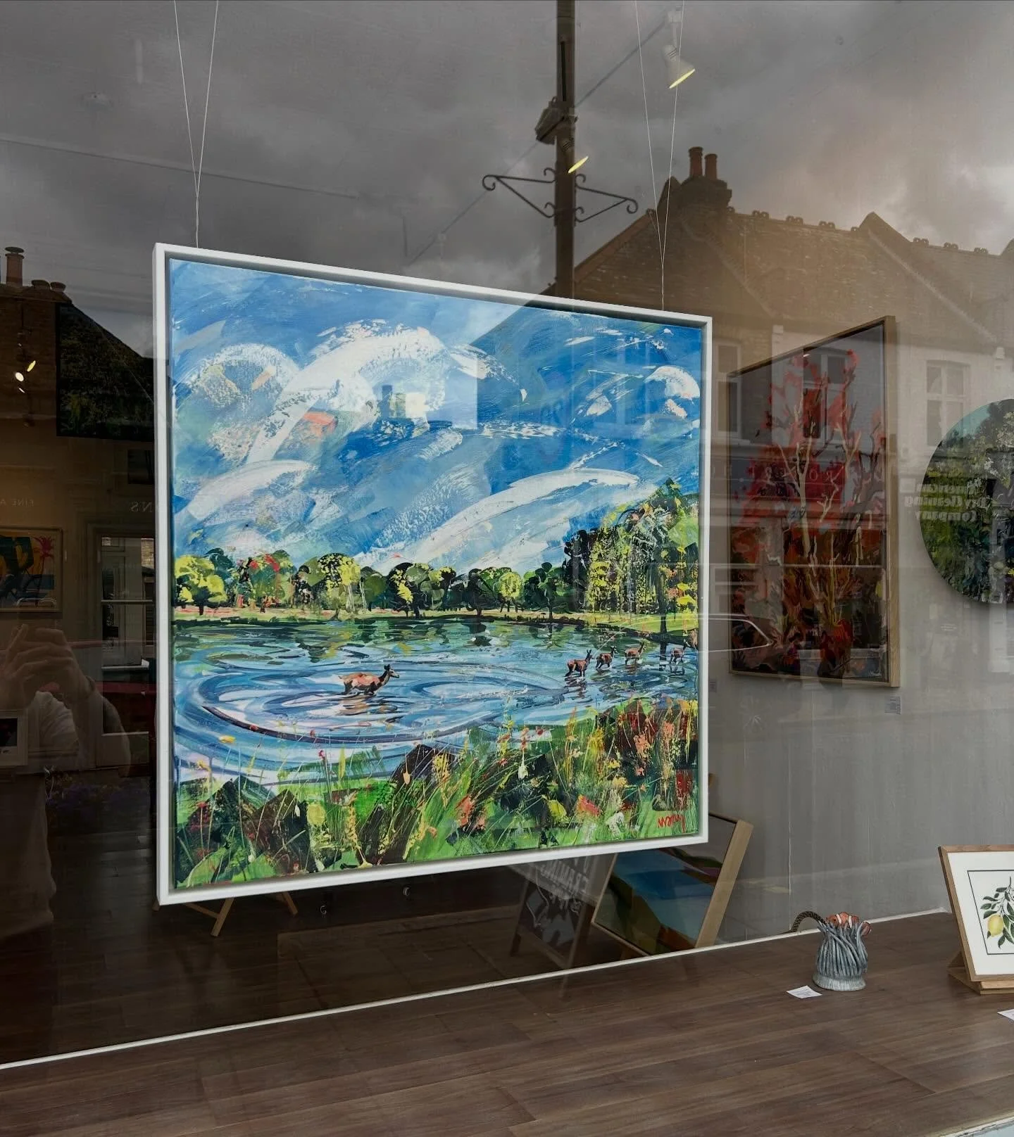 &lsquo;Cooling Down&rsquo; by @nadia_day_artist in the window at @adlibgallery 🤩

Available now, please get in touch for more information or come and visit the gallery any time, we&rsquo;re open seven days a week 👌

#deer #richmondpark #painting