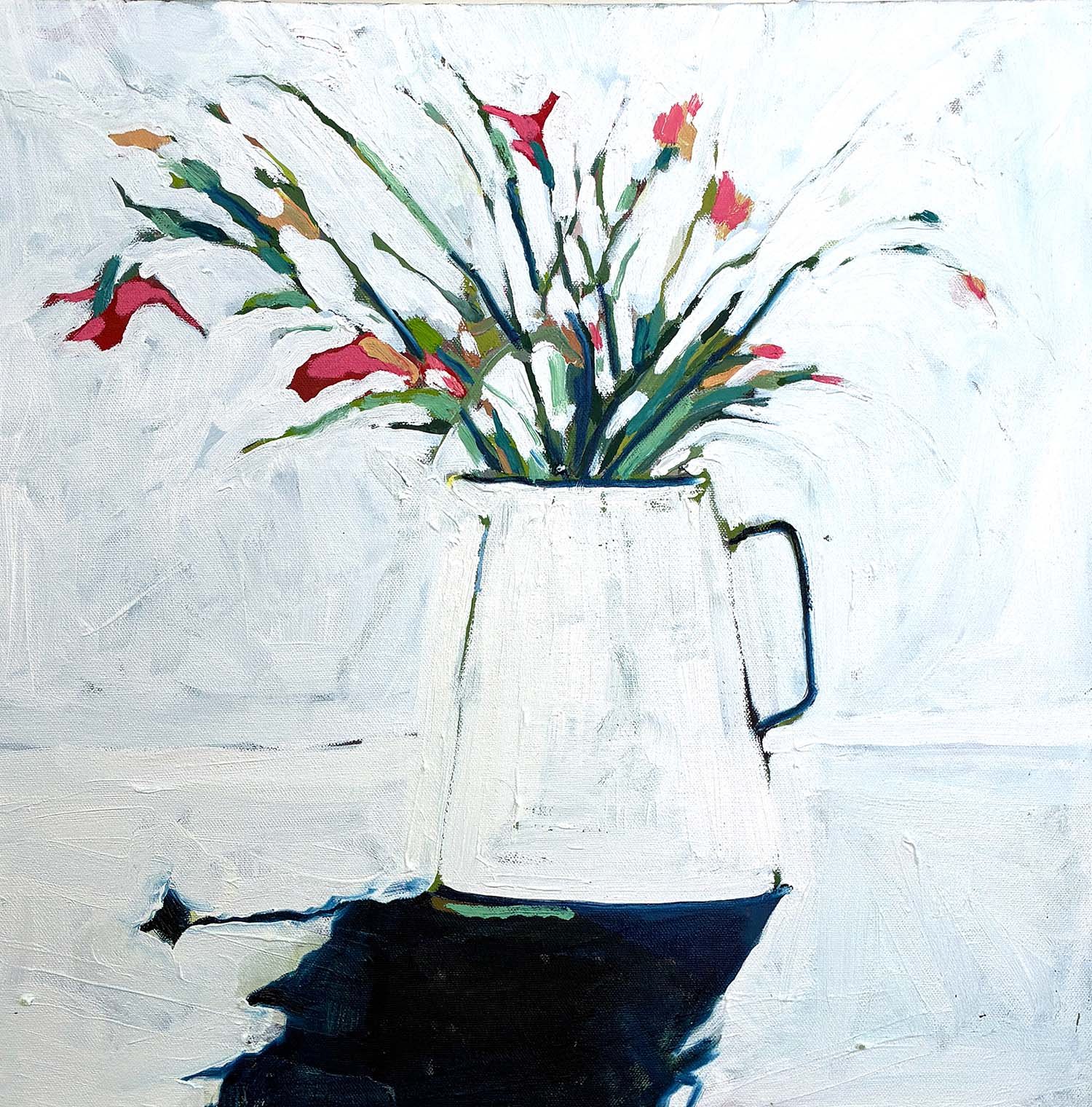 White jug, blue handles
