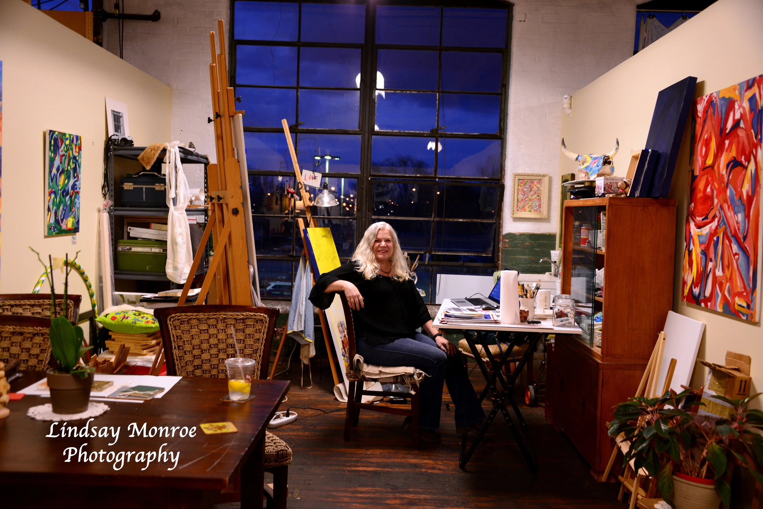Barbara in her studio. Lowe Mill, Huntsville AL