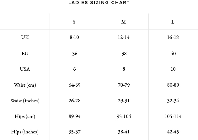 Ladies Size Chart