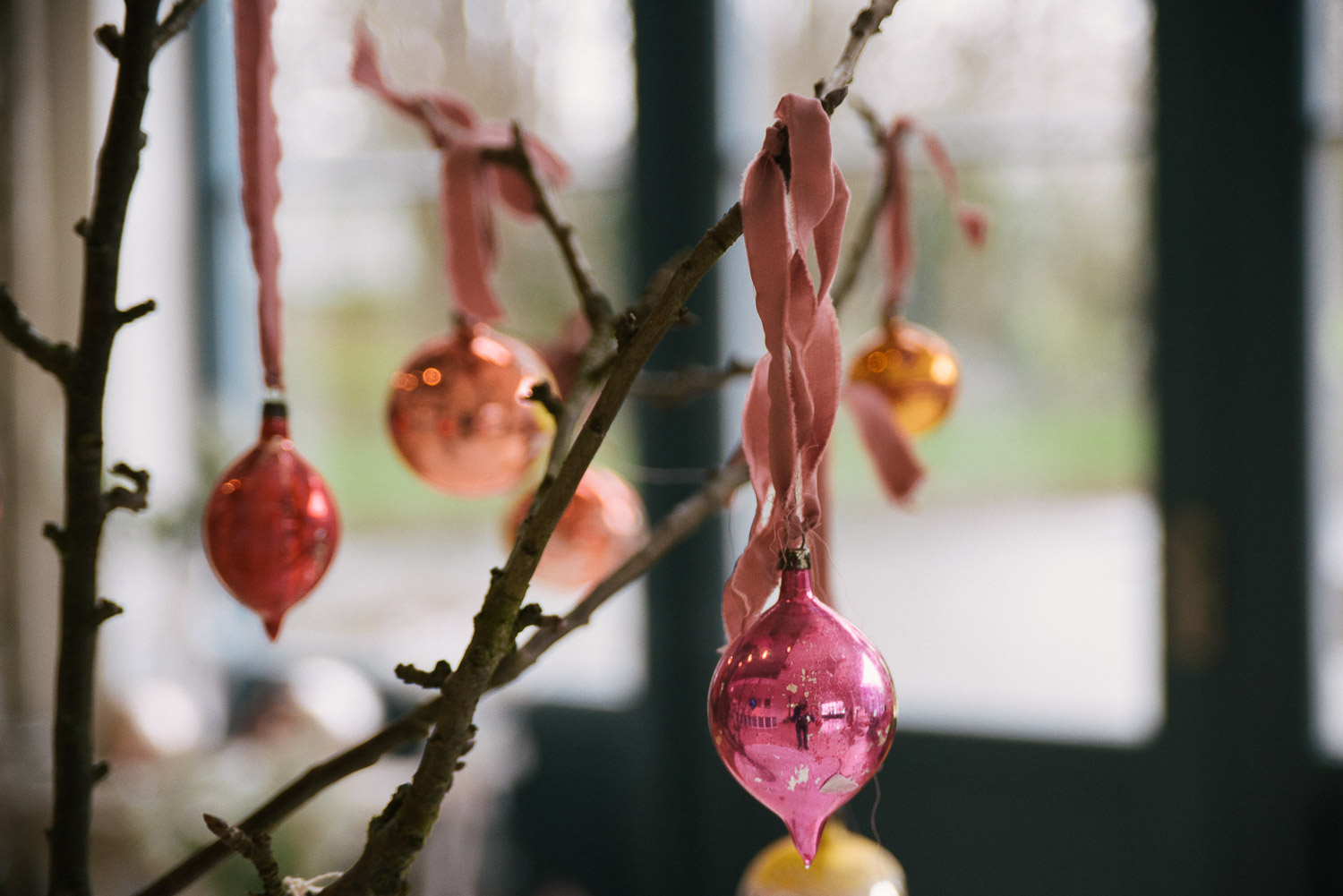 Lovely baubles hung with our beautiful dusky pink silk!
