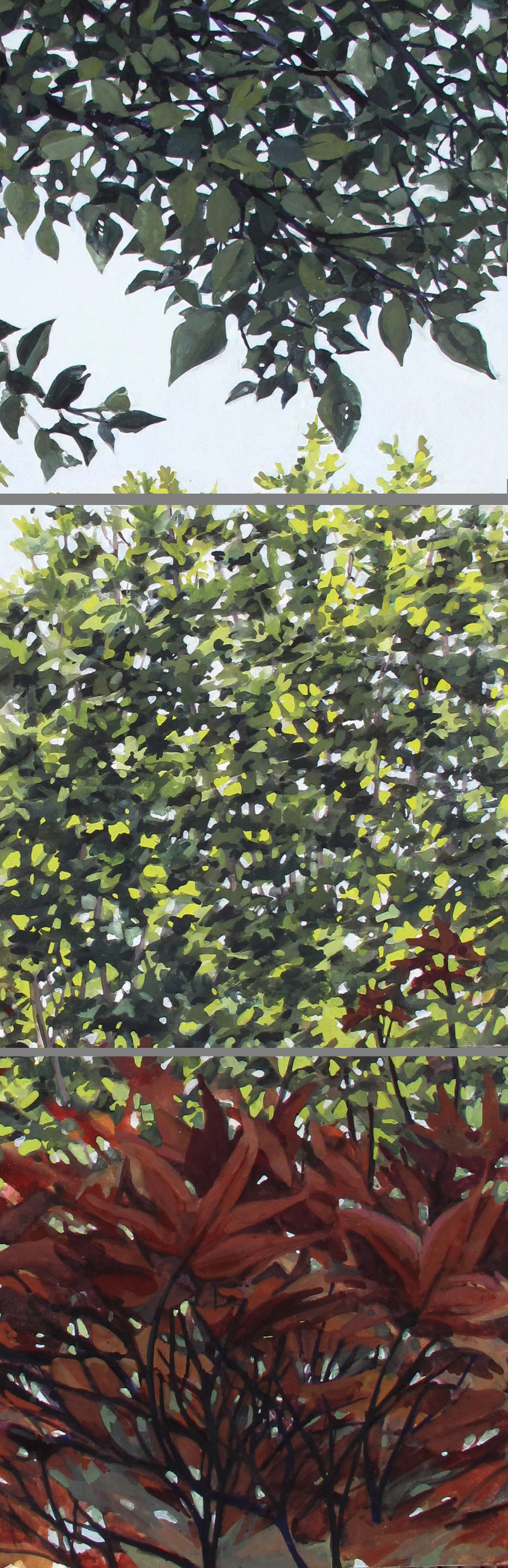 Green, Green, Red At Home (triptych)