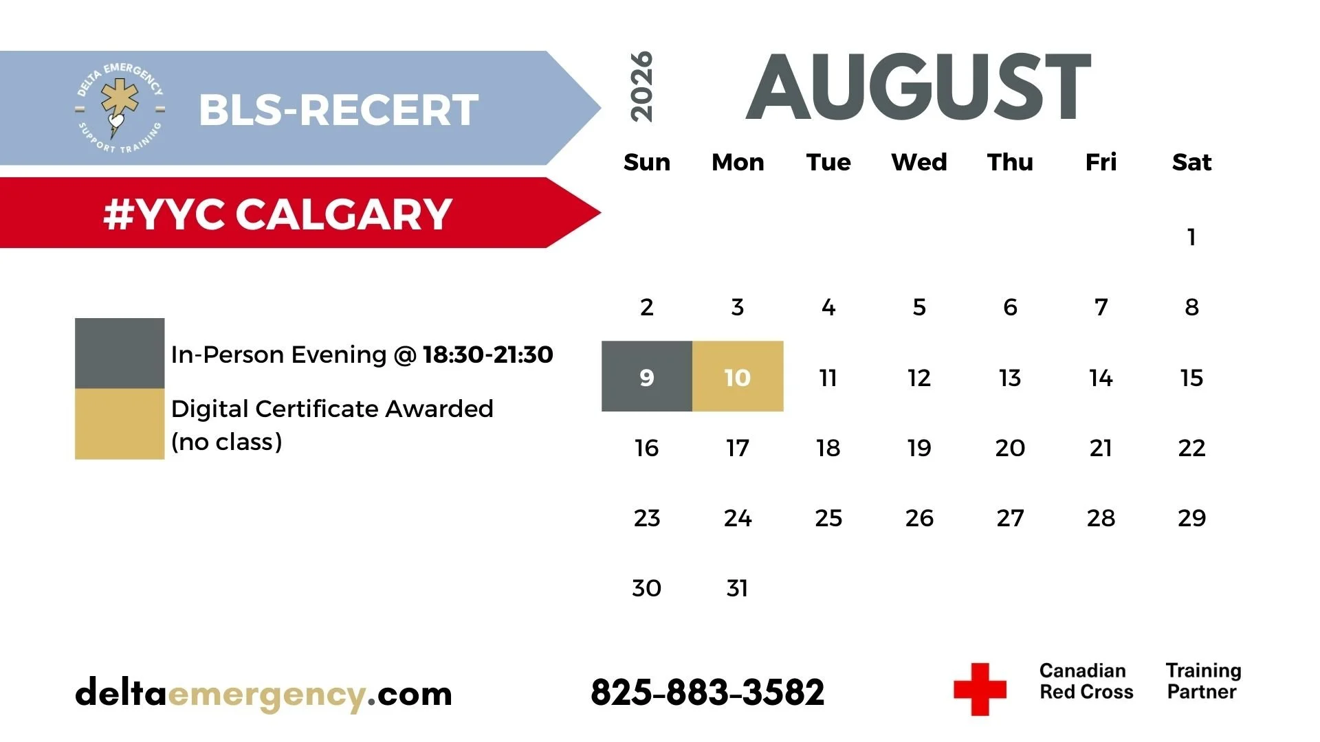 BLS-Recert Calgary August 2026 Advanced First Aid BLS CPR Calendar Delta Emergency Support Training and the Canadian Red Cross.jpg