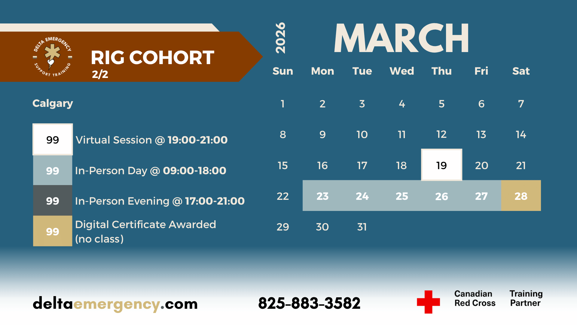 RIG 2_2 March 2026 Advanced First Aid BLS CPR Calendar Delta Emergency Support Training and the Canadian Red Cross for Camp Workers.png
