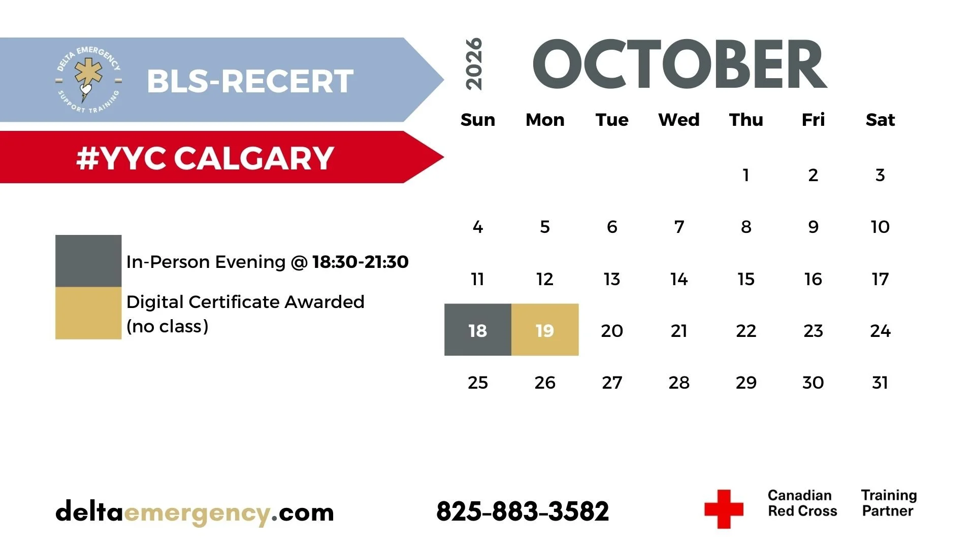 BLS-Recert Calgary October 2026 Advanced First Aid BLS CPR Calendar Delta Emergency Support Training and the Canadian Red Cross.jpg
