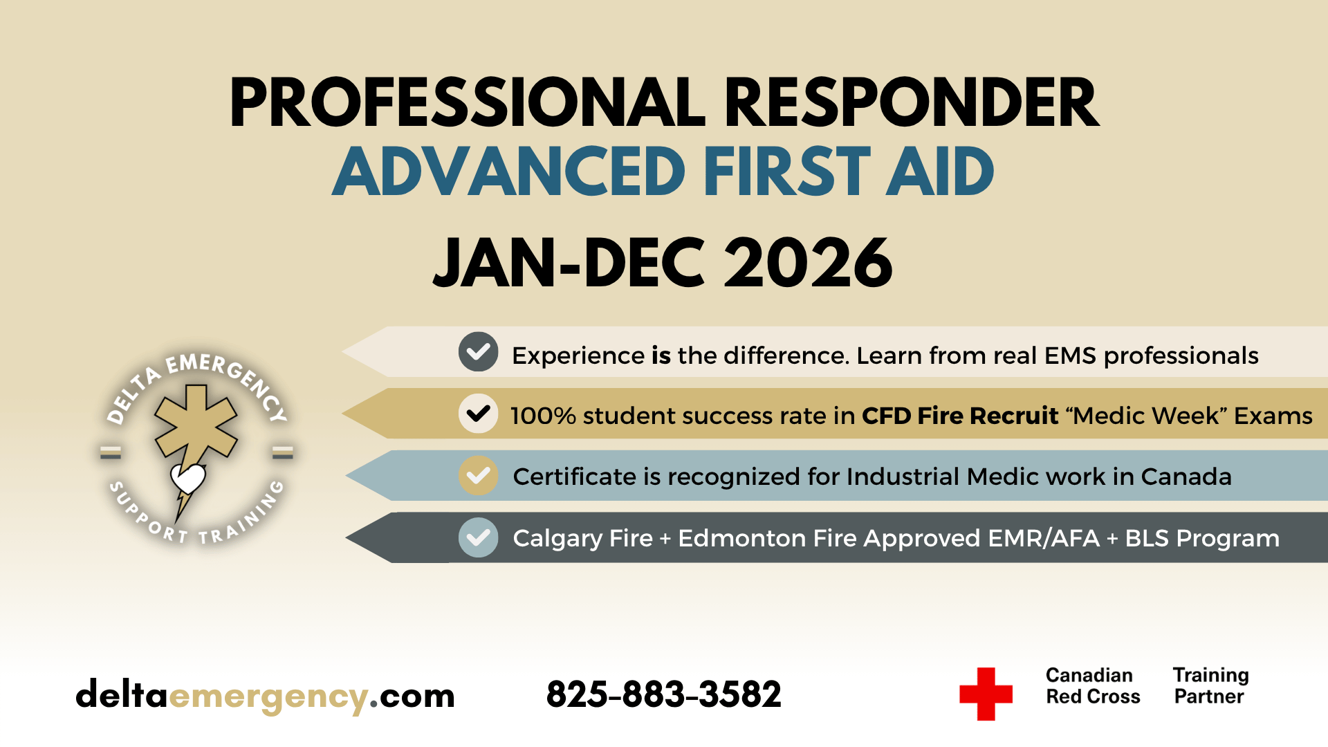Emergency Medical Responder Advanced First Aid First Responder BLS CPR January to December 2025 Calendar Delta Emergency Support Training and the Canadian Red Cross.png