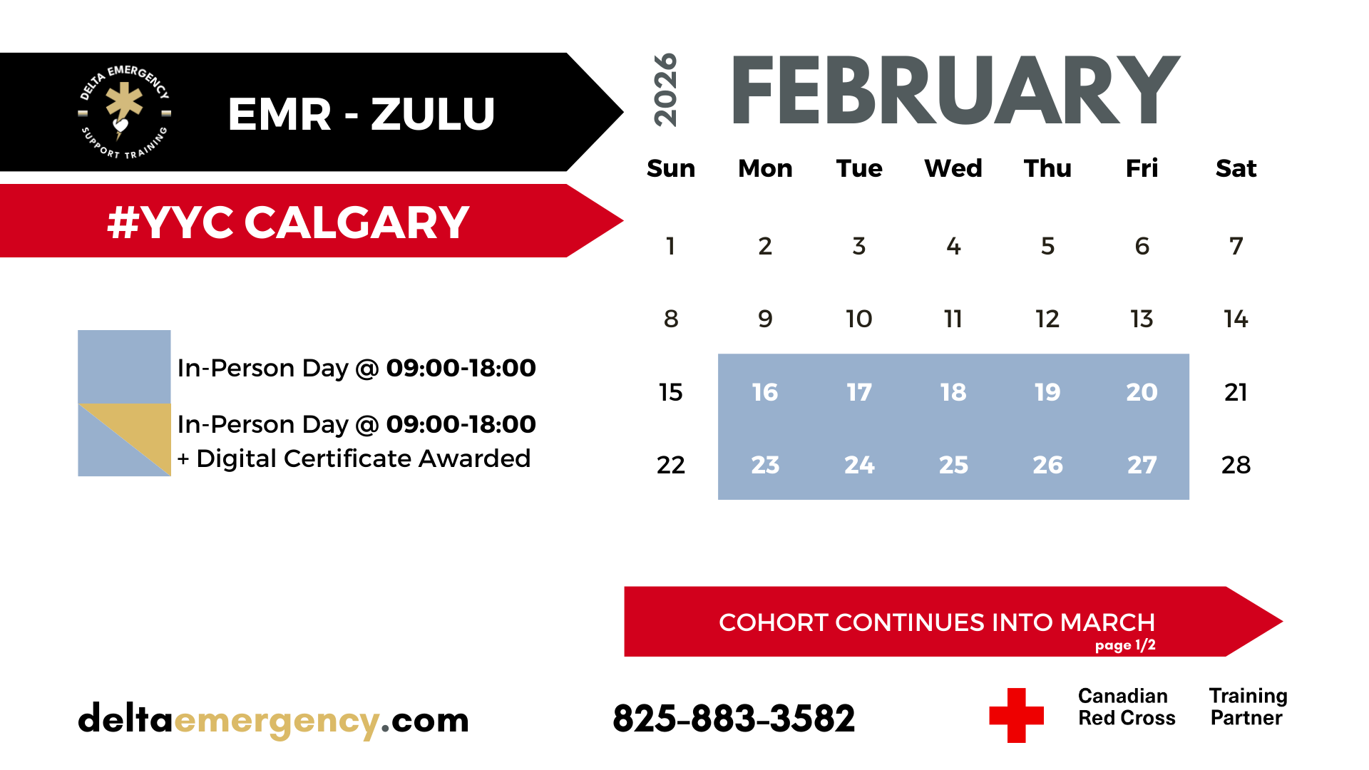ZULU EMR Cohort February 2026 Advanced First Aid BLS CPR Calendar Delta Emergency Support Training and the Canadian Red Cross.png