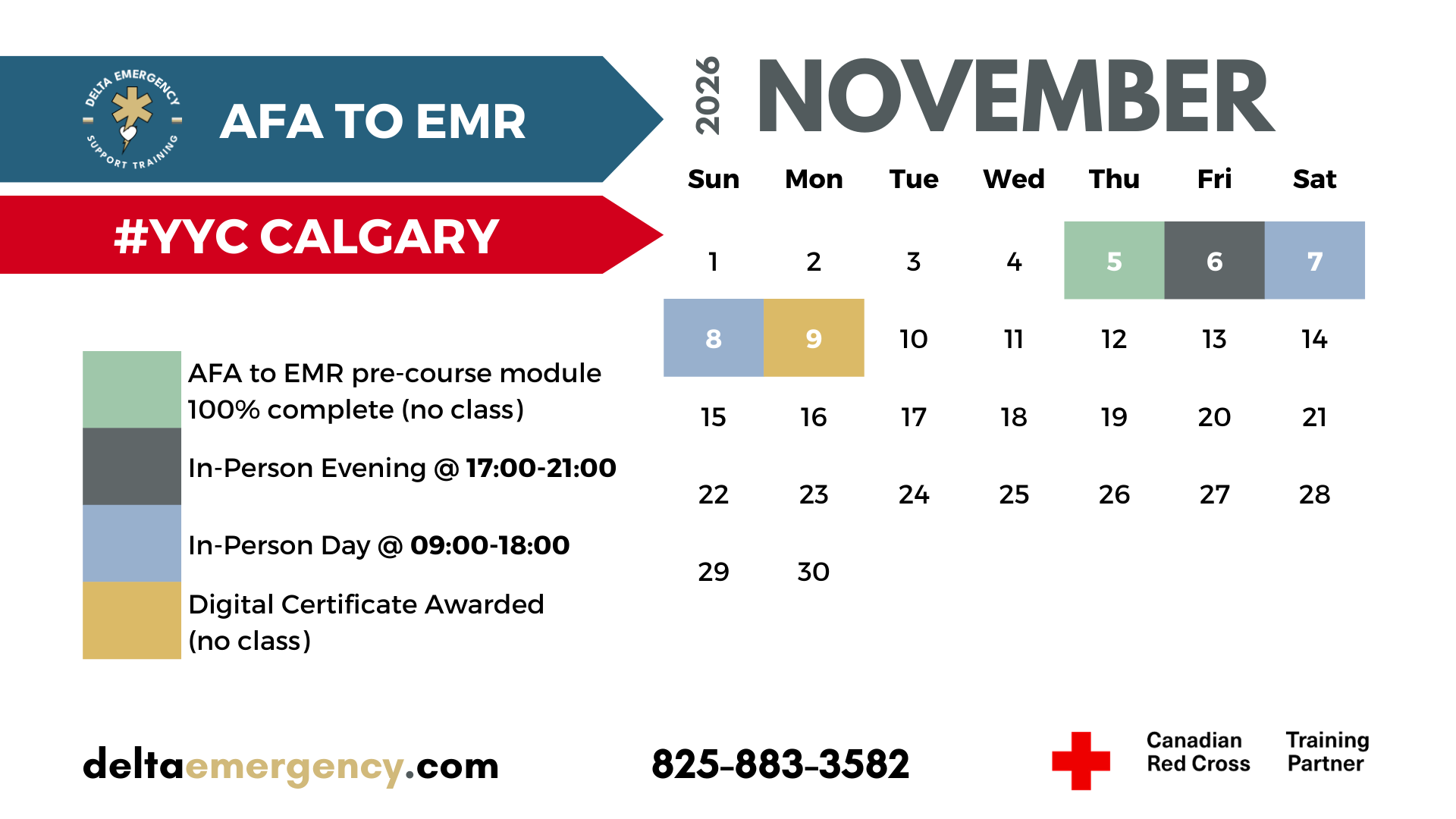 AFA to EMR Bridge Calgary and Leduc November 2026 Calendar Delta Emergency Support Training and the Canadian Red Cross.png