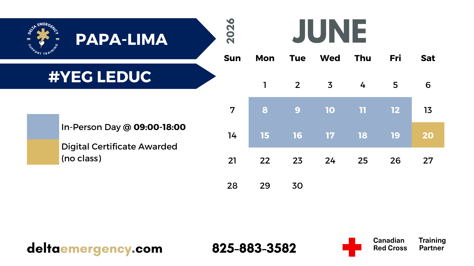 Papa-Lima Cohort Edmonton June 2026 Advanced First Aid BLS CPR Calendar Delta Emergency Support Training and the Canadian Red Cross.png