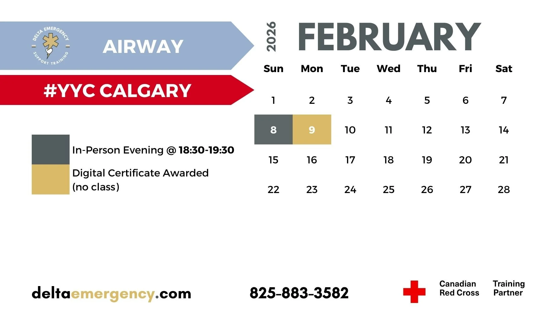 BLS-Recert Calgary February 2026 Advanced First Aid BLS CPR Calendar Delta Emergency Support Training and the Canadian Red Cross.jpg