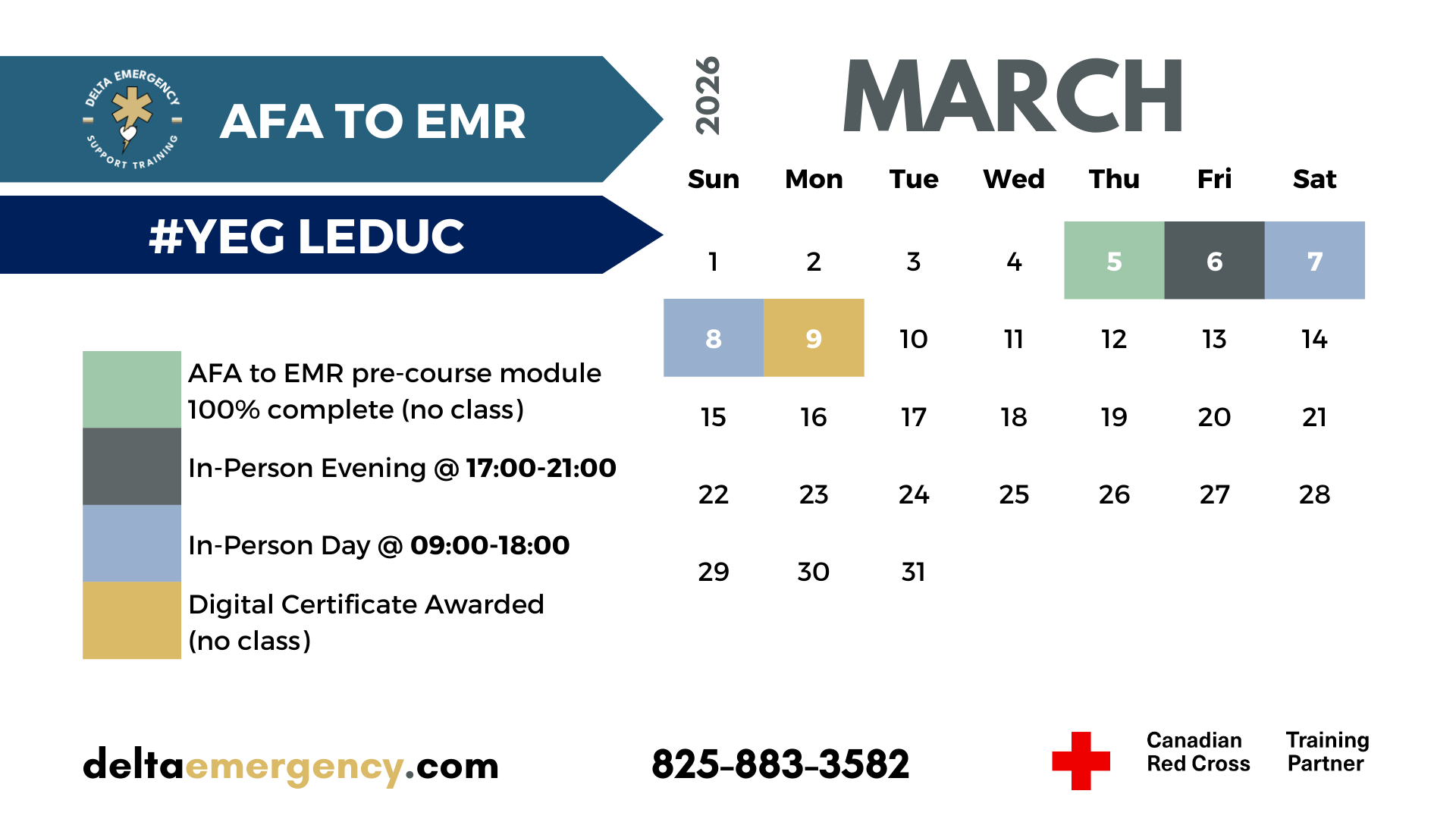 AFA to EMR Bridge Calgary and Leduc March 2026 Calendar Delta Emergency Support Training and the Canadian Red Cross.png