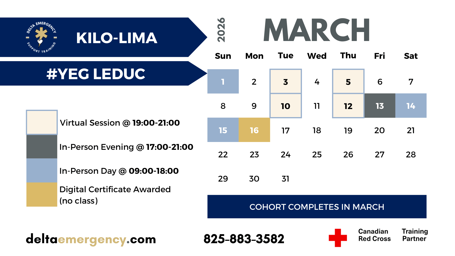 Kilo-Lima Cohort Edmonton February 2026 Advanced First Aid BLS CPR Calendar Delta Emergency Support Training and the Canadian Red Cross.png