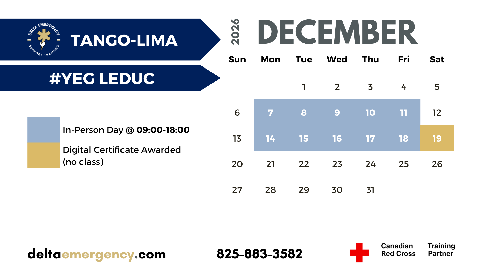 Tango-Lima Cohort Edmonton December 2026 Advanced First Aid BLS CPR Calendar Delta Emergency Support Training and the Canadian Red Cross.png