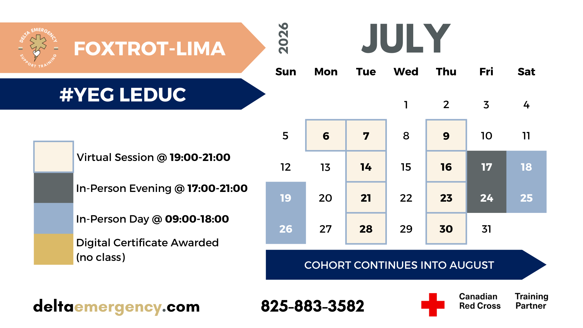 Foxtrot-Lima Cohort Edmonton July 2026 Advanced First Aid BLS CPR Calendar Delta Emergency Support Training and the Canadian Red Cross.png