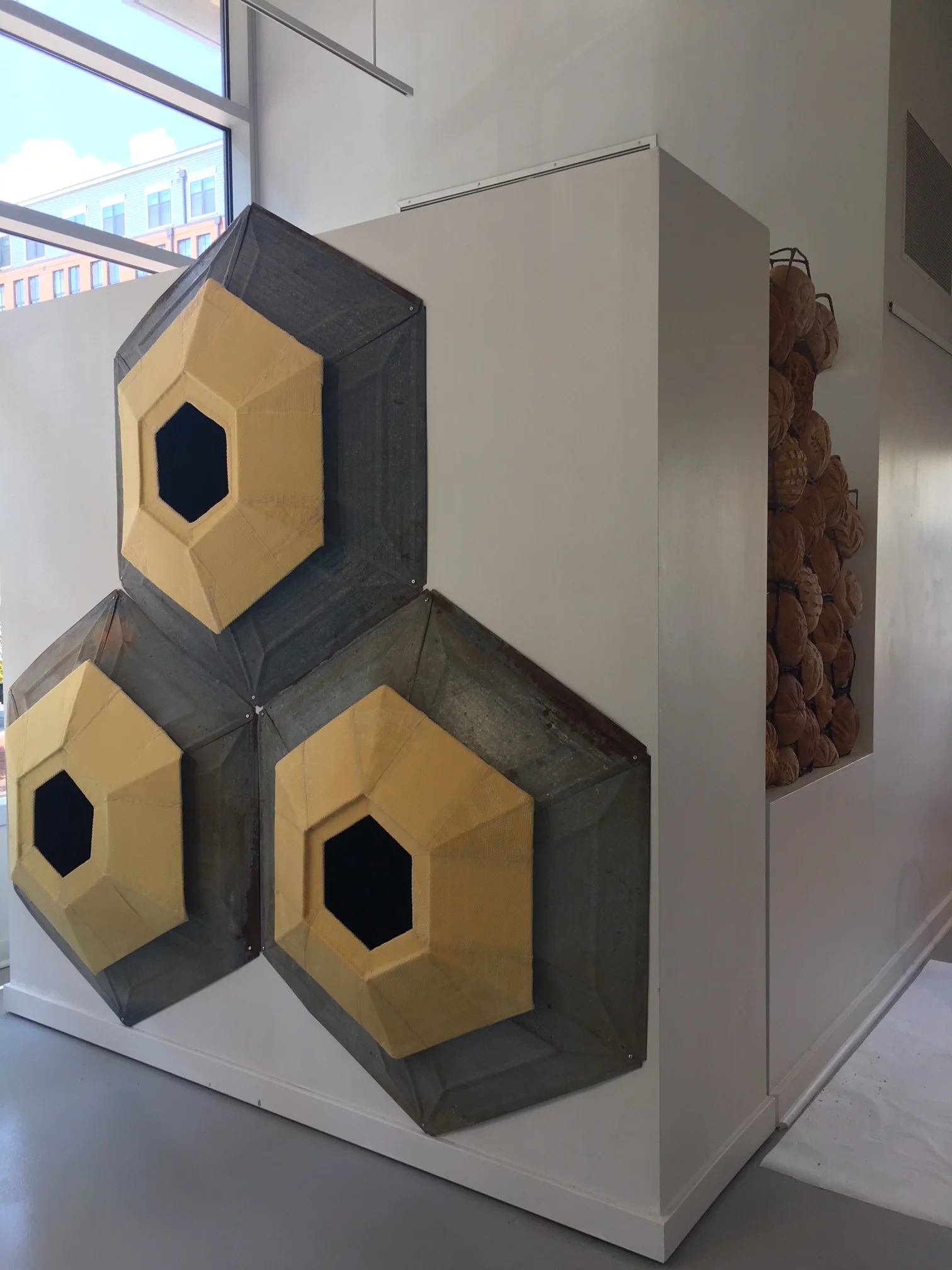 Mise En Place - Hexagon Installation with Beeswax and Aluminum, 10 feet by 10 feet by 10 inches deep.