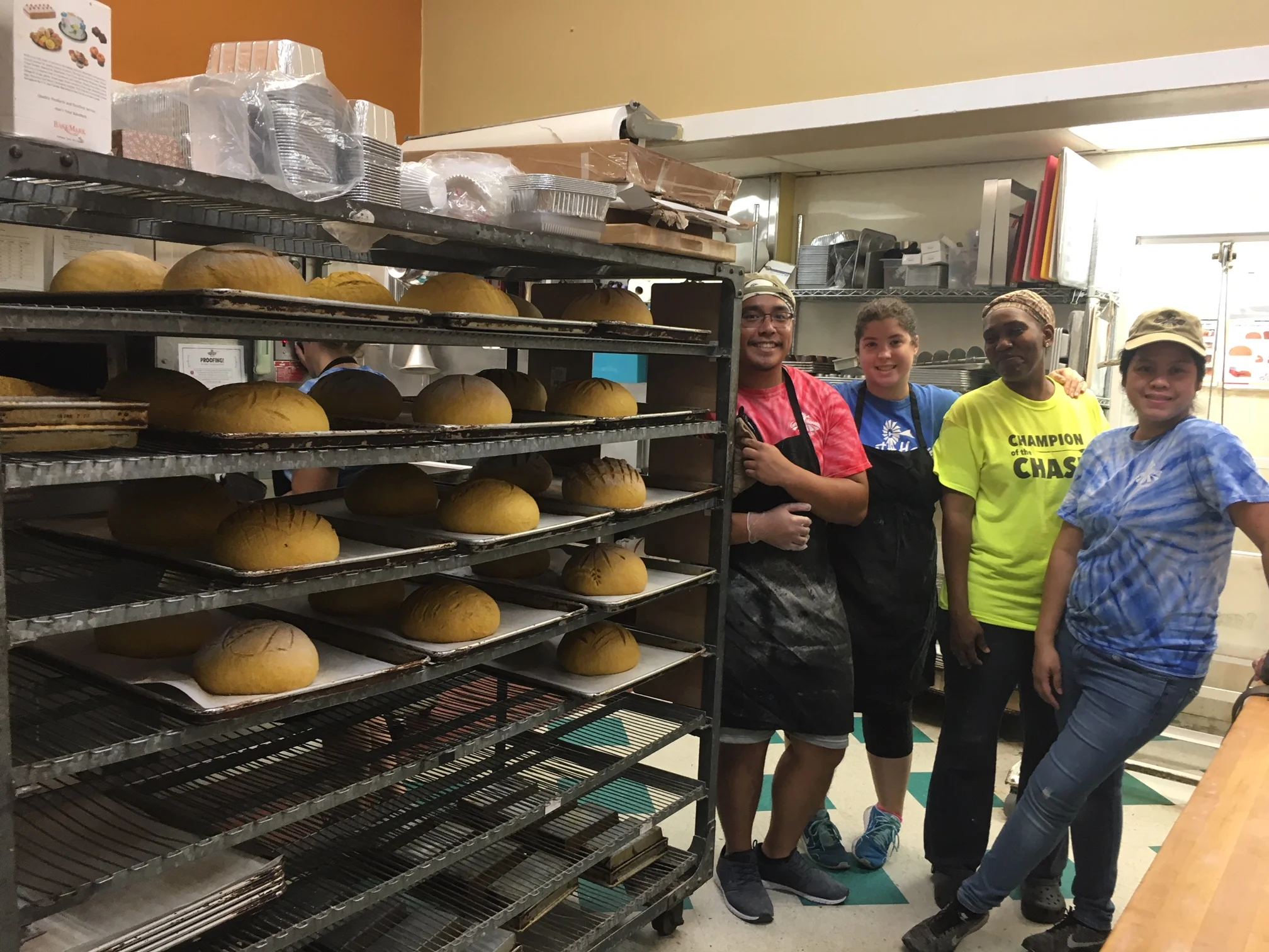 Great Harvest staff participating in "Mise En Place": From Left to Right: Jeferson Tabuga, Ashley Viney, - , Fah Buachart Ying