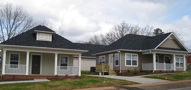 Two of the ATCEDC houses that make up the first affordable rental development in Pickens. Completed March 2012.