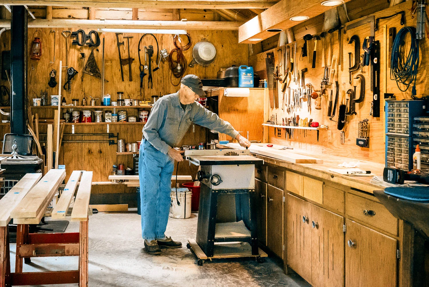 My father in his workshop in northern Minnesota, building a temporary pine countertop to test the fit of the actual hardwood countertop he's planning on making. I'm proud to think my computer is as organized as his workshop. Unfortunately for both of us, my workshop is as organized as his computer.