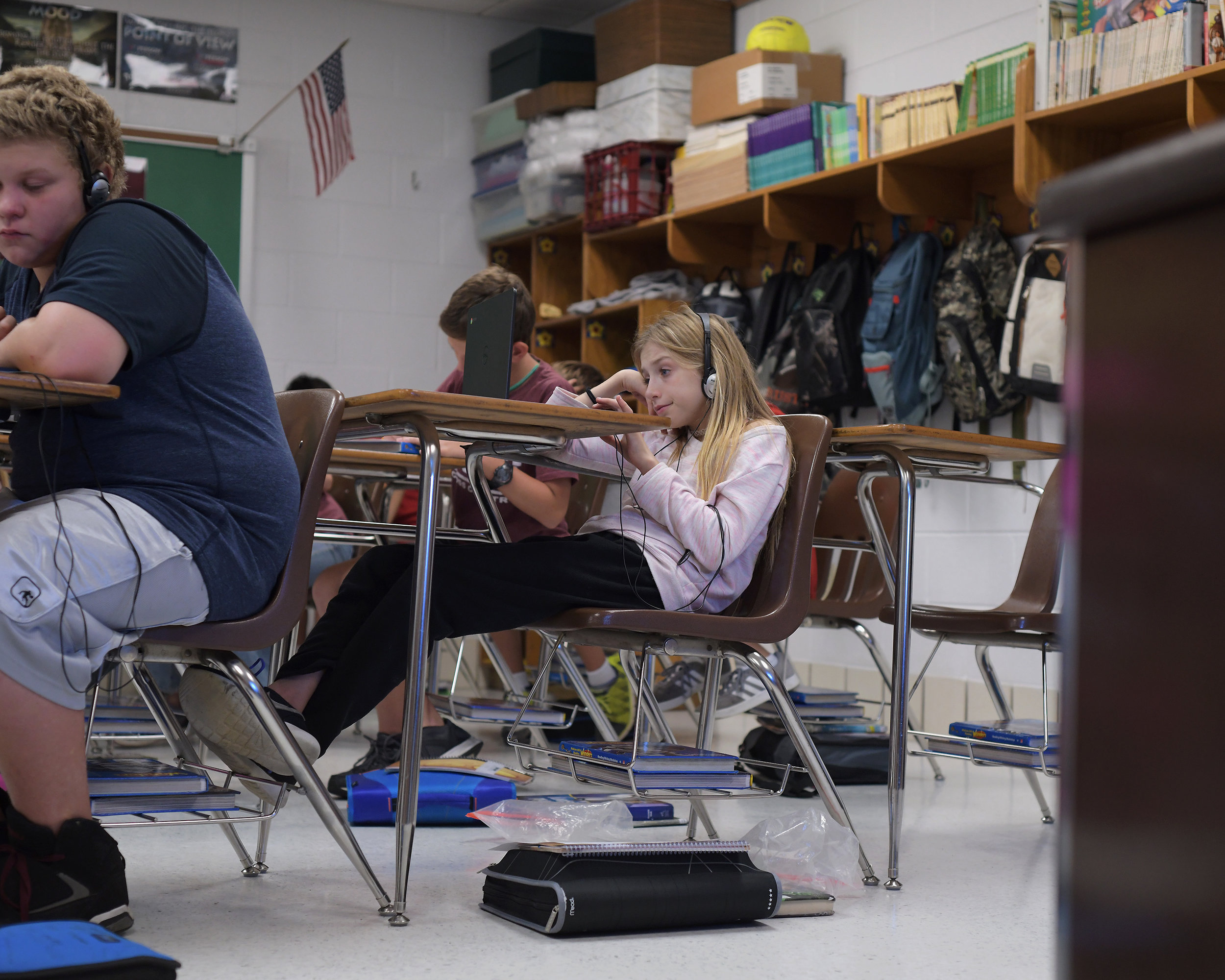 Chloe during Language Arts class at the Mountain Grove Middle School.