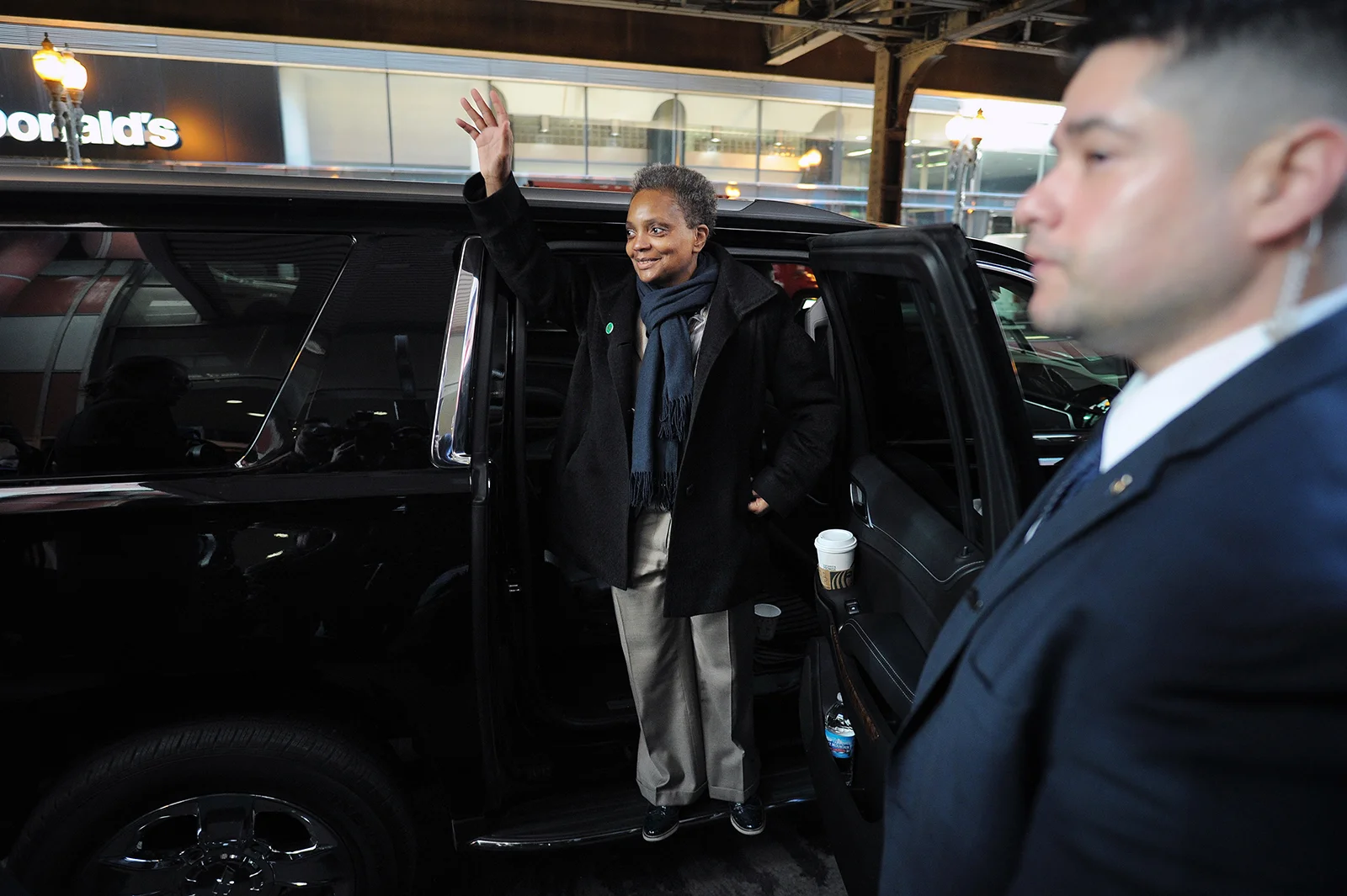  Lori Lightfoot greets supporters on Wednesday, the morning after defeating Toni Preckwinkle in the 2019 Chicago mayoral election, at a Clark/Lake CTA Station in Chicago, on April 3, 2019. | Victor Hilitski/For the Sun-Times 